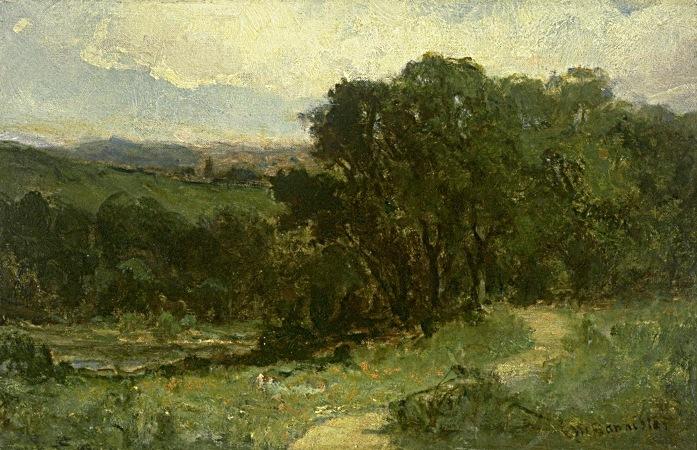Edward Mitchell Bannister landscape with road near stream and trees